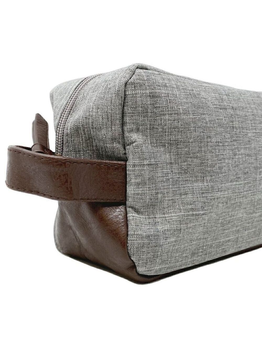 Heather Grey Dopp Kit with Brown Vegan Leather Trim